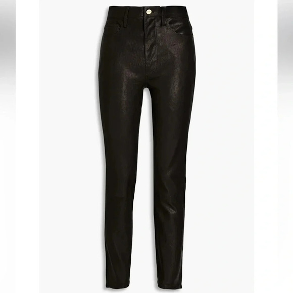 FRAME LE SYLIVE BLACK LEATHER High rise Straight leg PANTS - Picture 1 of 8